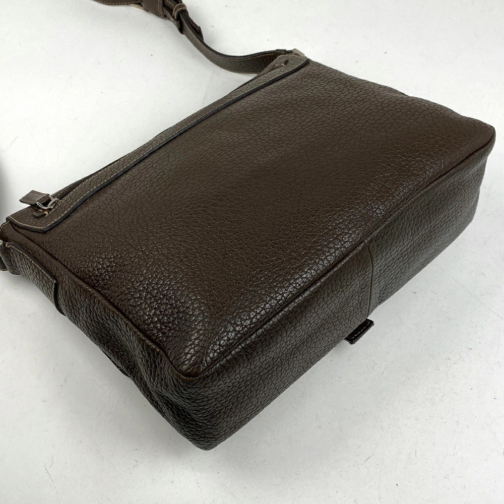 Prada Leather Logo Plate Brown Shoulder Bag Messenger Crossbody